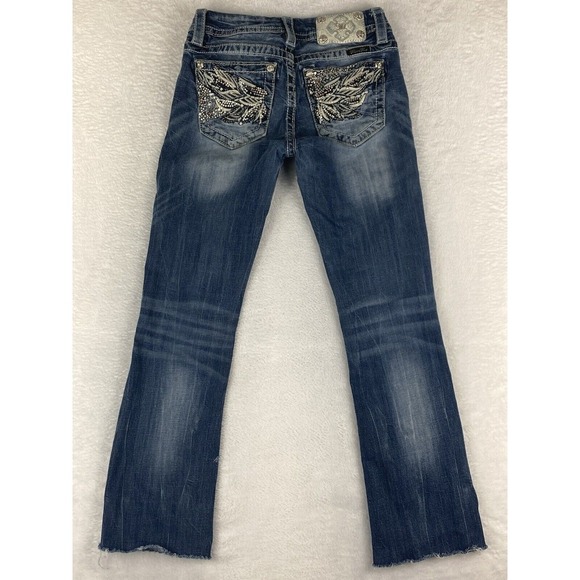 Miss Me Jeans Women's Bootcut Blue Raw Hem Size 27 (Modified‎ Length) - Picture 9 of 15